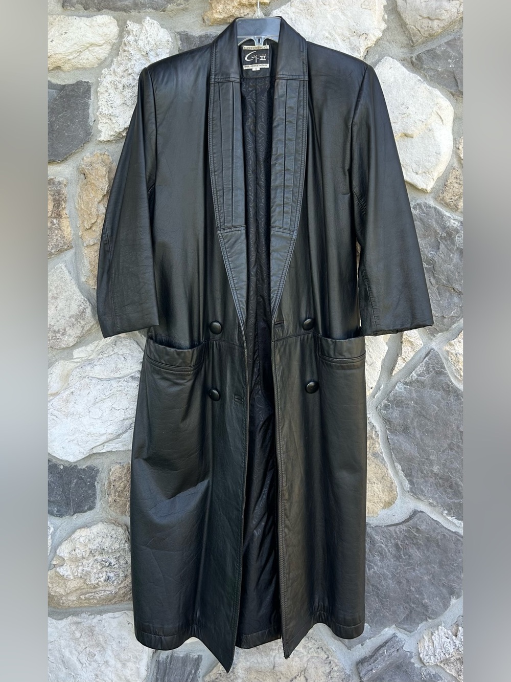 Vintage G3 Black Leather Trench Coat Jacket Womens Size S Western Frontier 90s